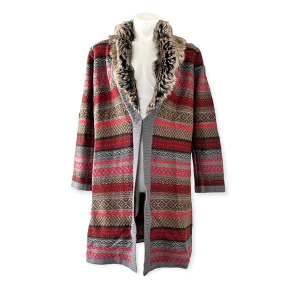 Anne Klein Knit Jacket w/Detachable Fur Collar, Fire Red Size M New w/Tag $159 - Picture 1 of 11